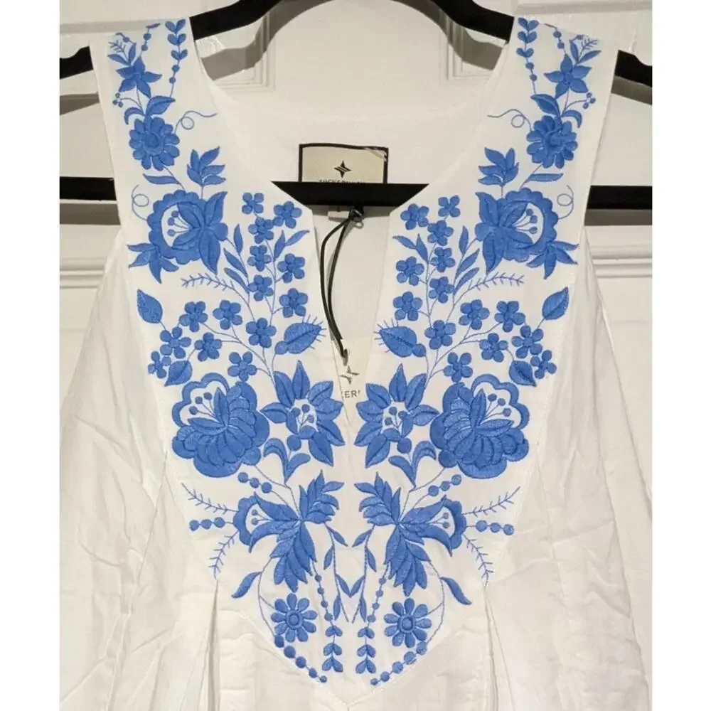 Tuckernuck White Cyprus Maxi Dress Large Floral Embroidered NWT Summer Vacation - Picture 8 of 10